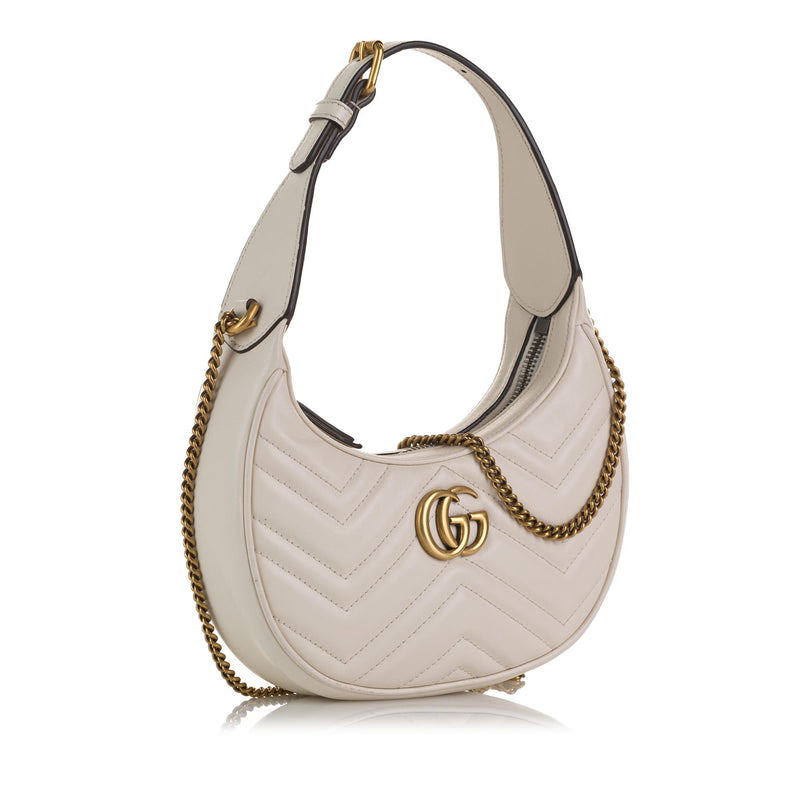 GG Marmont half-moon-shaped mini bag in white leather