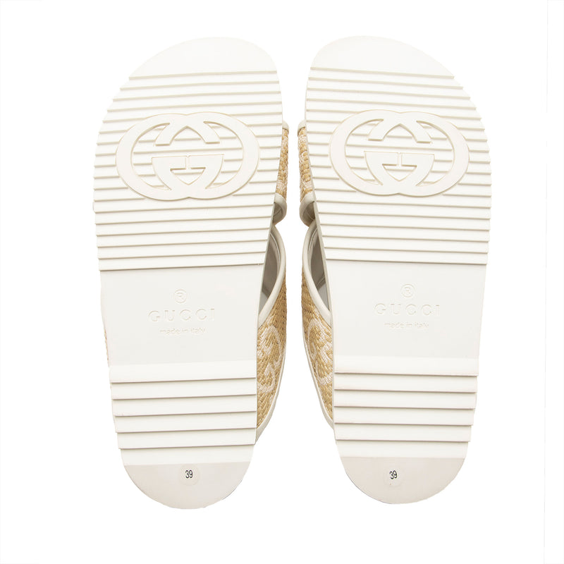Gucci GG Raffia Leather Crisscross Slides - Size 9 / 39 (SHF