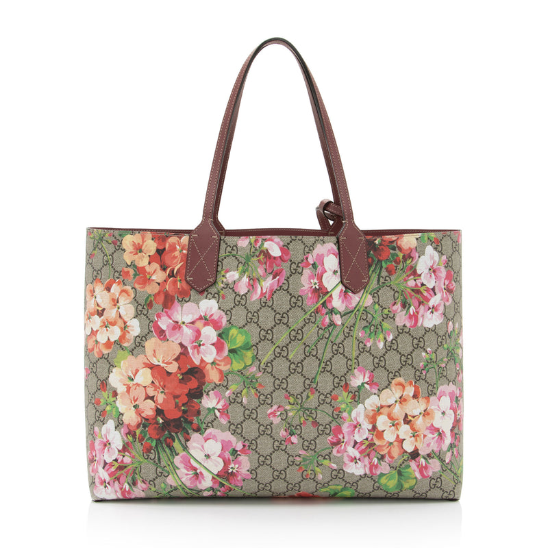 Brown Gucci Medium GG Supreme Blooms Reversible Tote Bag