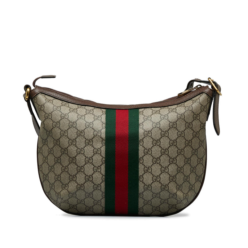 Gray Gucci Small GG Supreme Web Ophidia Half Moon Crossbody Bag