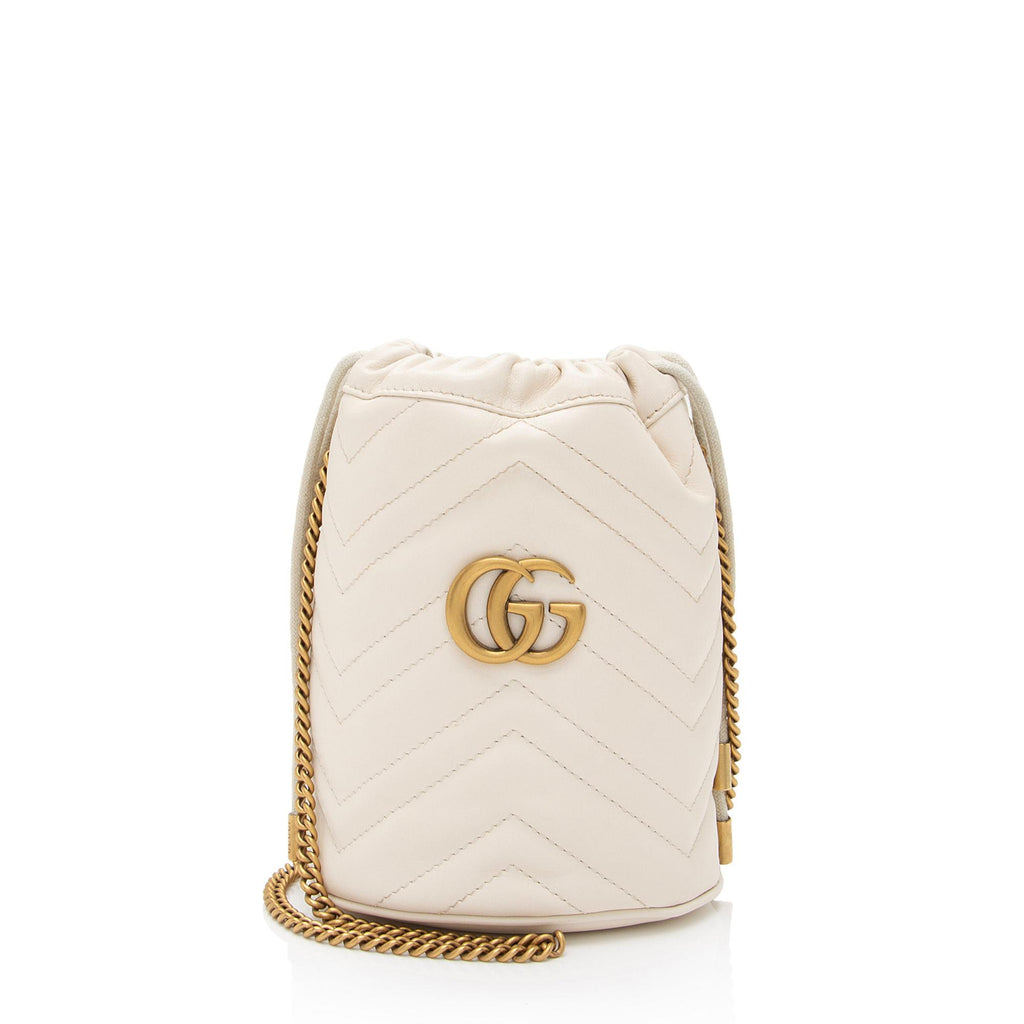 White Leather GG Marmont Mini Bucket Bag