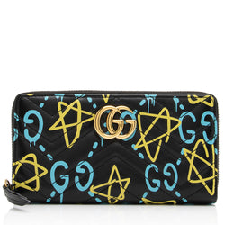 GG Marmont zip around wallet in black leather and GG Supreme