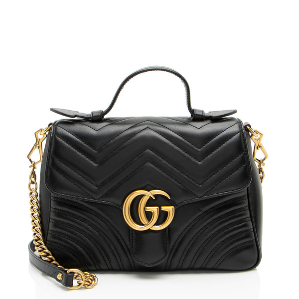 Gucci Matelasse Leather GG Marmont Top Handle Small Shoulder Bag (SHF-Flc1kw)