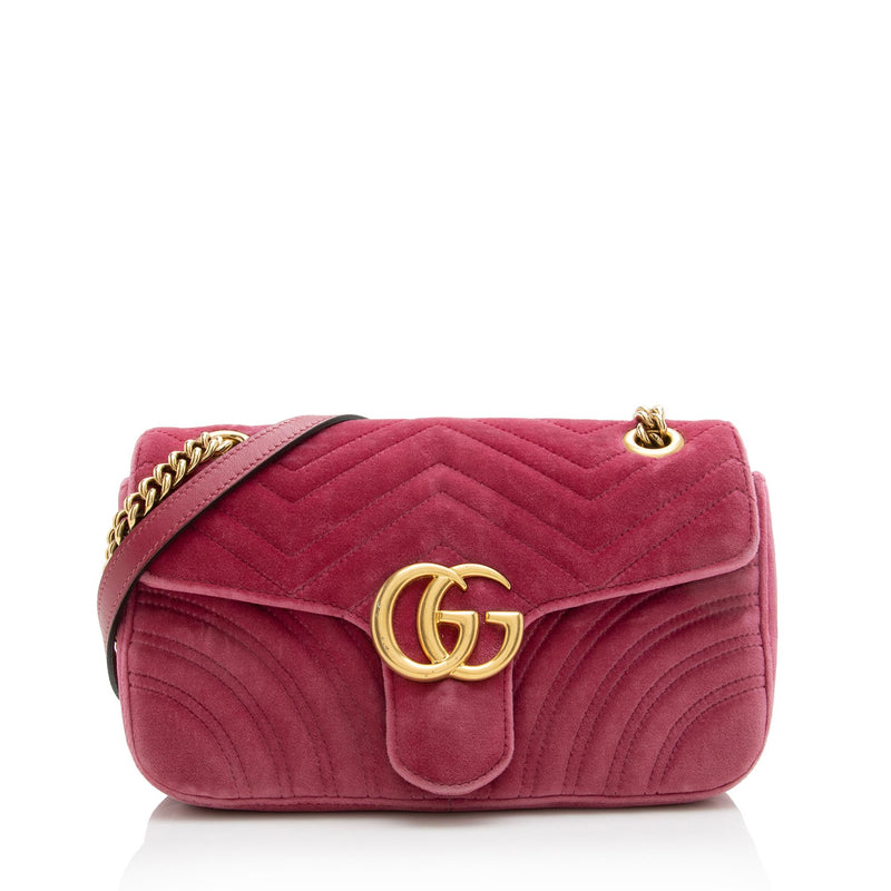 Gucci Tan Matelassé Velvet Medium GG Marmont Shoulder Bag