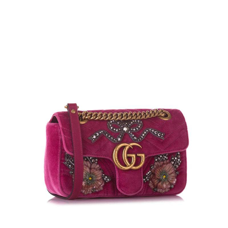 Pink Gucci GG Marmont Embellished Wallet On Chain Crossbody Bag