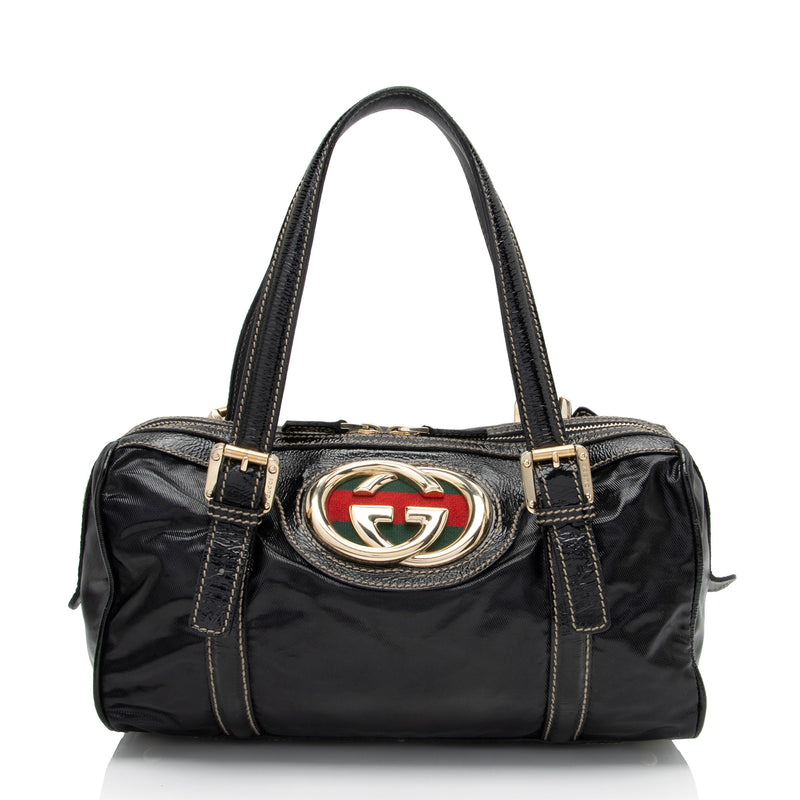 Gucci Patent Leather Britt Small Boston Bag (SHF-54W2Qo)