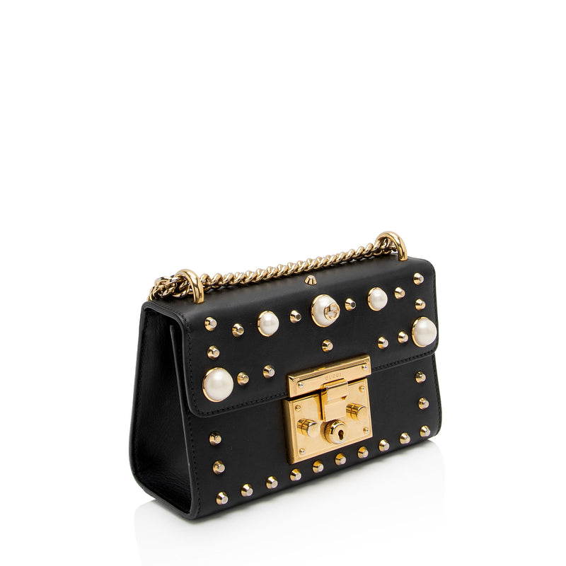 Gucci Pearl Embellished Leather Padlock Small Shoulder Bag (SHF-aixUmI)