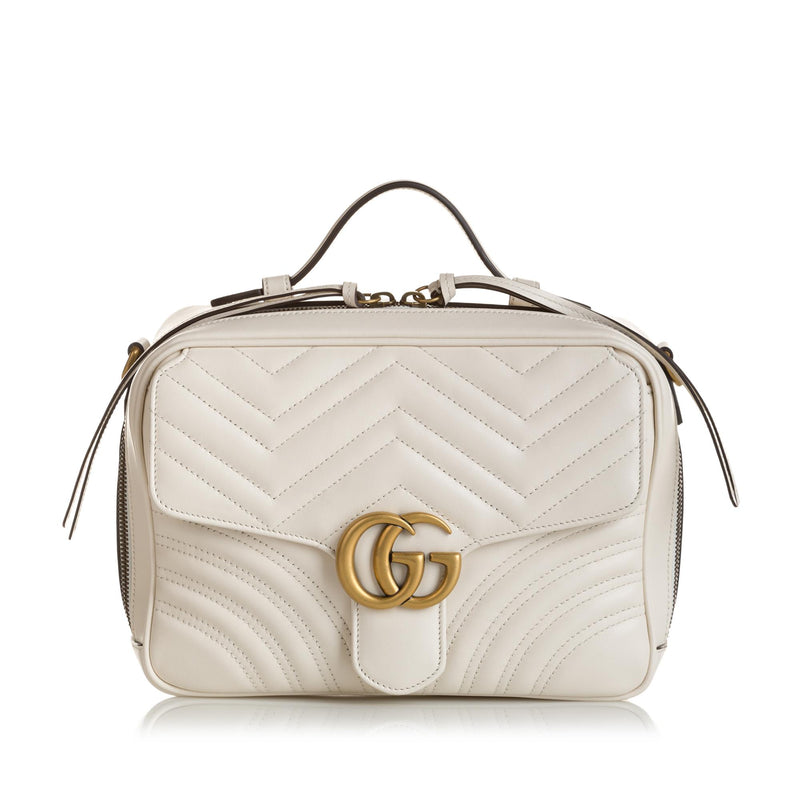 GUCCI Calfskin Matelasse Small GG Marmont Shoulder Bag White 1290747