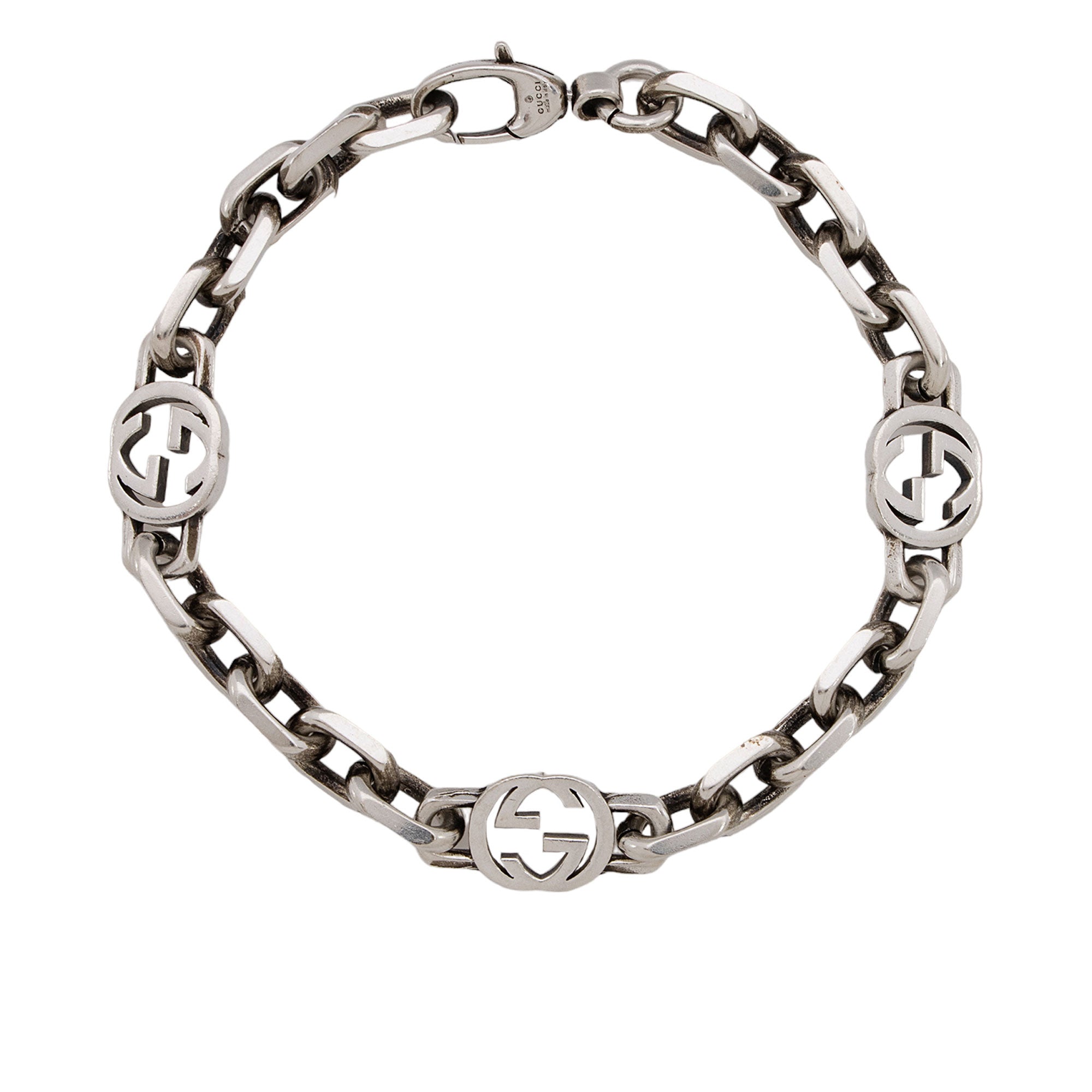 Gucci Sterling Sliver Interlocking G Stationed Chain Bracelet (SHF-jecqZg)