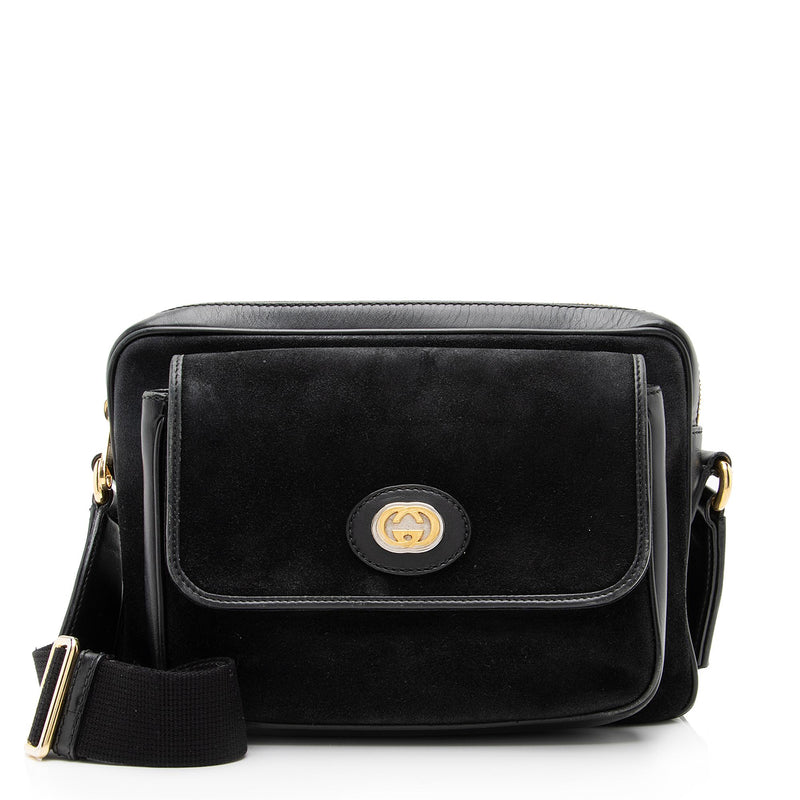 Authentic Gucci Shoulder Bag Black Suede Leather