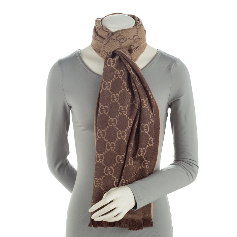 Louis Vuitton Scarf Shawl Monogram Silk Brown Beige Reversible