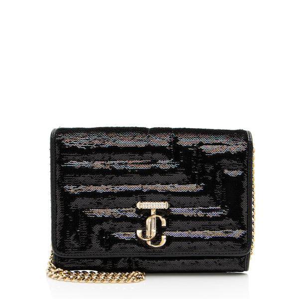 Jimmy Choo Sequin Leather Embellished Avenue Crossbody (SHF-AkymKP)