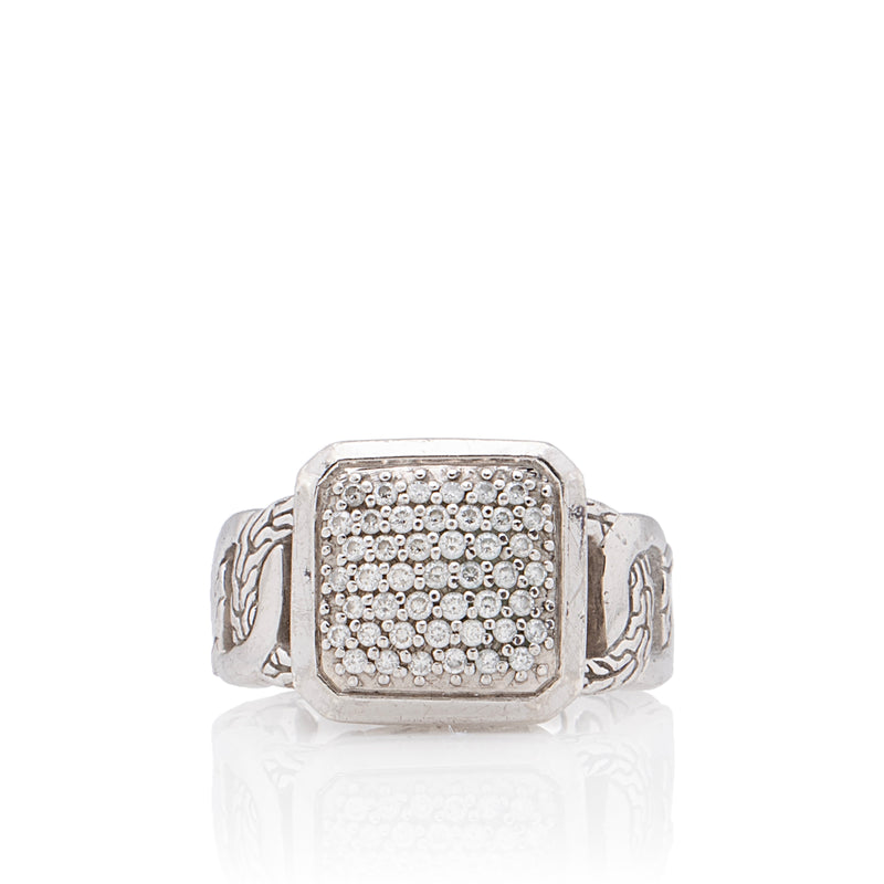 John Hardy Sterling Silver Pave Diamond Classic Chain Ring - Size