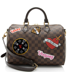 Louis Vuitton Limited Edition Damier Ebene Patches Speedy Bandouliere 30 Satchel (SHF-d85oKm)