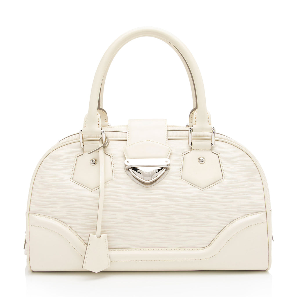 Louis Vuitton White Epi Leather Bowling Montaigne Bag.  Luxury