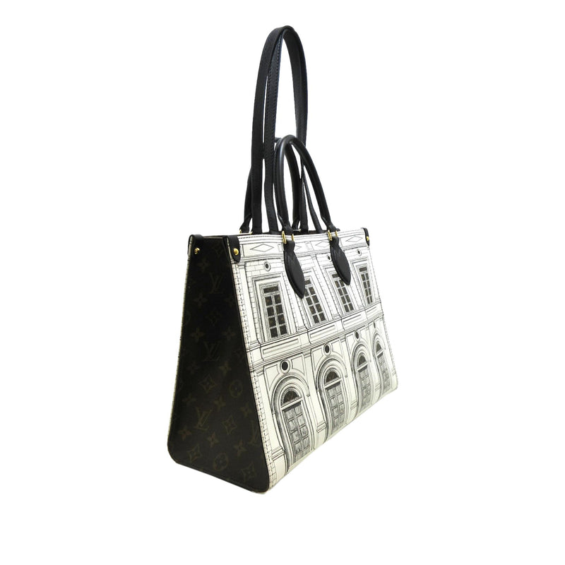 Louis Vuitton white Leather On The Go MM Architettura Tote Bag