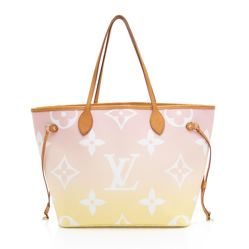 AUTH LOUIS VUITTON NEVERFULL MONOGRAM CANVAS MM TOTE BAG BEIGE STRIPED  LINING