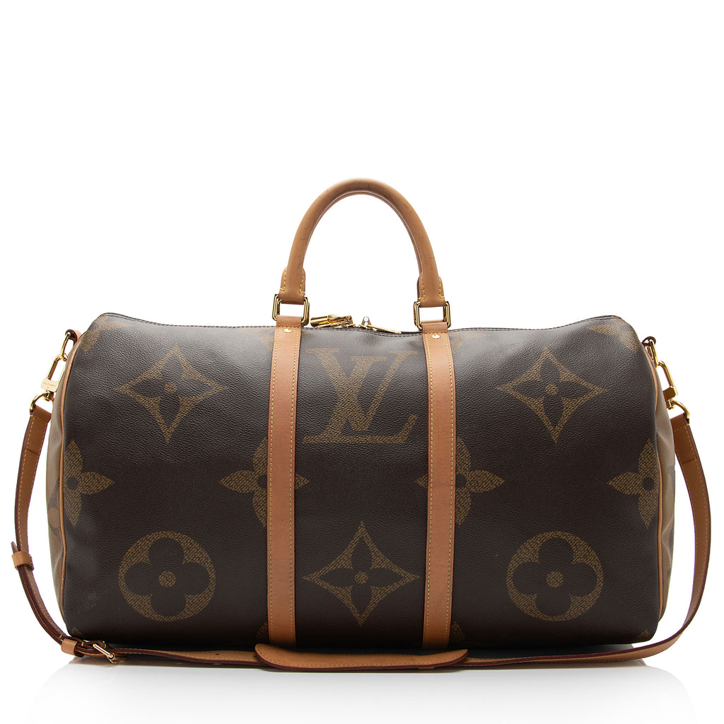 LEATHER Printed LOUIS VUITTON MONOGRAM KEEPALL BANDOULIERE DUFFLE