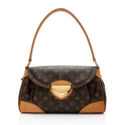 LOUIS VUITTON Beverly MM Monogram Canvas Satchel Bag Brown