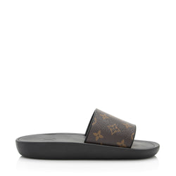 Louis Vuitton Brown Leather and Monogram Canvas Slide Sandals Size 36 Louis  Vuitton