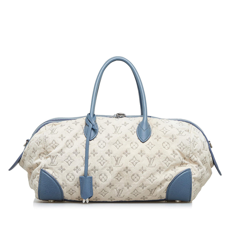 Louis Vuitton, Bags, Louis Vuitton Monogramdenim Speedy Round Hand Bag  Duffle Bag Whiteblue