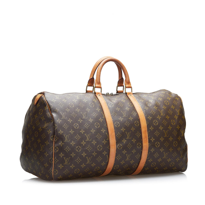 Louis Vuitton Monogram Leather Keepall Bag 55 Brown