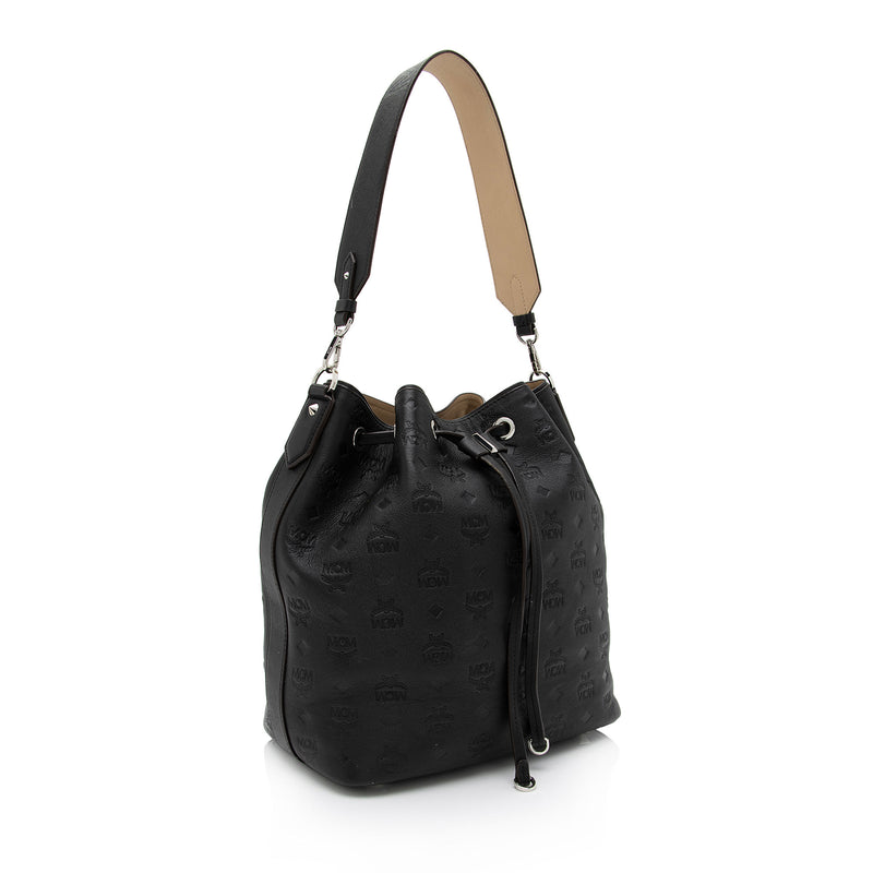 Mcm Women's Large Aren Monogram-Embossed Leather Hobo Bag - Black