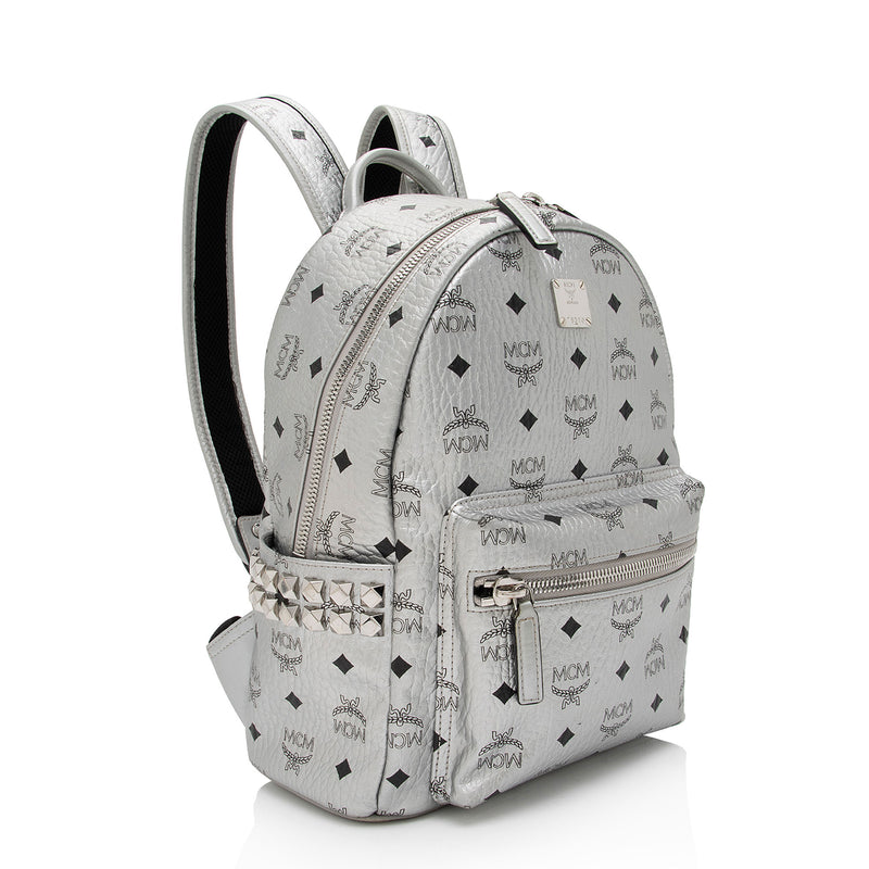 Mcm Metallic Cracked Leather Small Backpack Silver