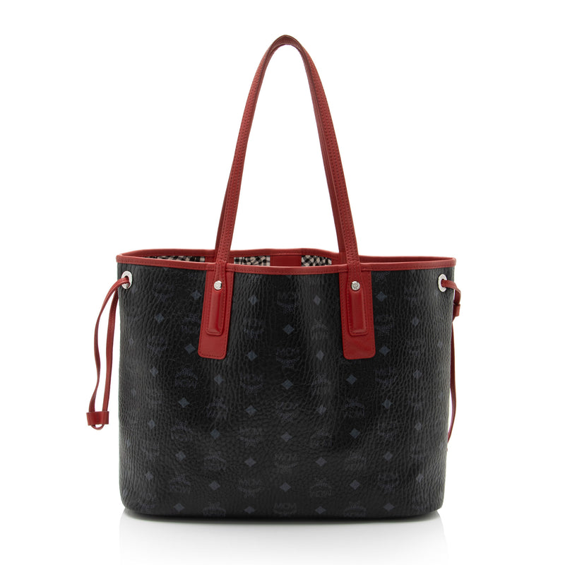 Mcm visetos medium liz reversible outlet shopper tote black