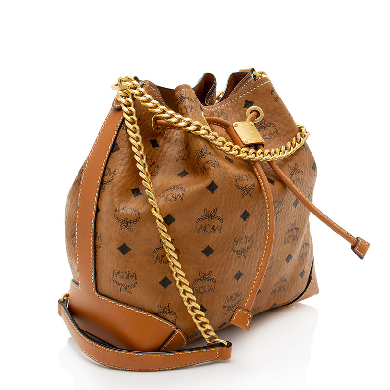 MCM Visteos Leather Klassik Drawstring Small Bucket Bag (SHF-rzVVzK)