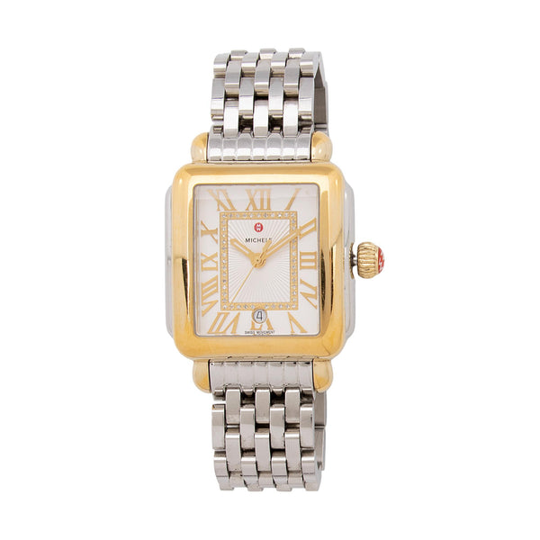 Michele 18k Gold Diamond Two-Tone Deco Watch (SHF-rC8bRi)