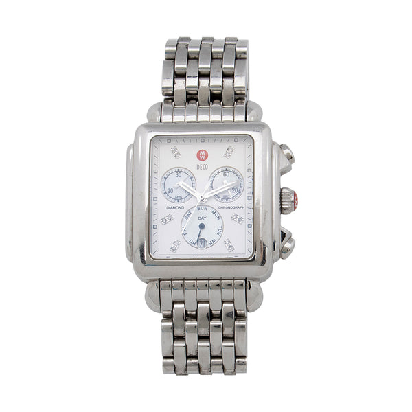 Michele Stainless Steel Diamond Deco Chronograph Watch (SHF-l53ncO)