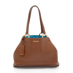 Miu Miu Leather Madras Tote (SHF-8NHEbG)