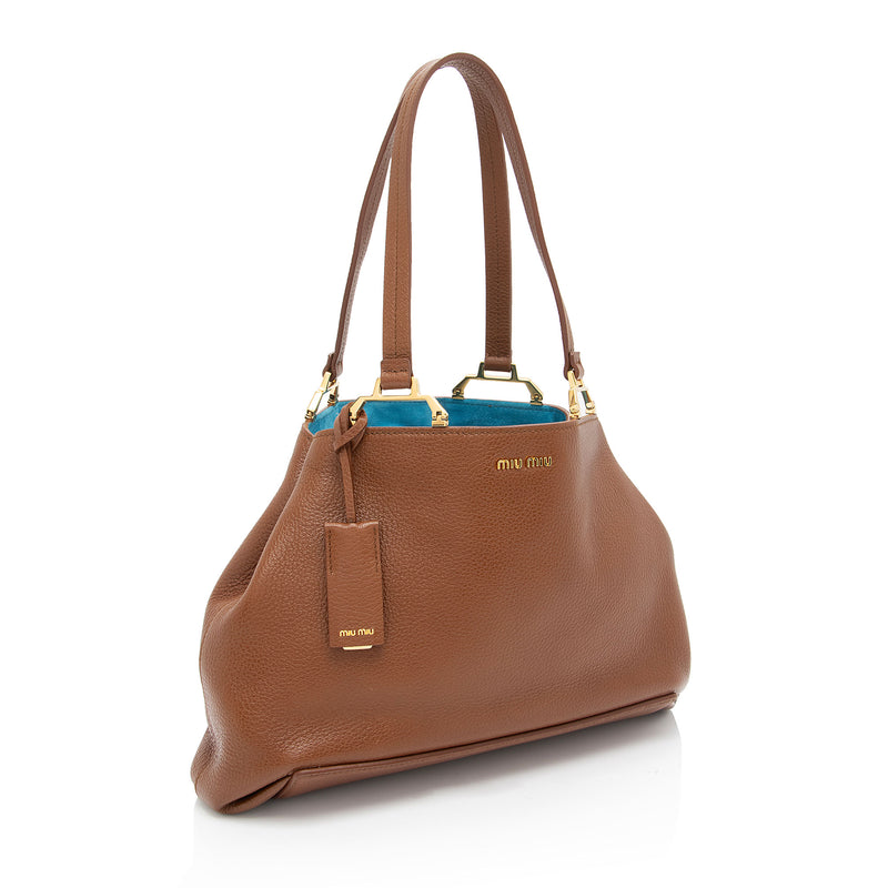 Miu Miu Leather Madras Tote (SHF-8NHEbG)