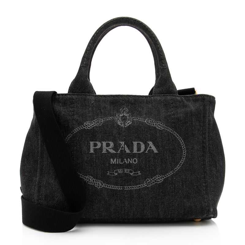 Prada Small Leather Logo Shopping Bag in Black