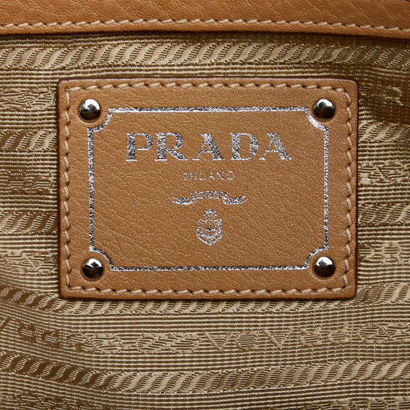 Brown Prada Canapa Logo Vitello Daino Shoulder Bag