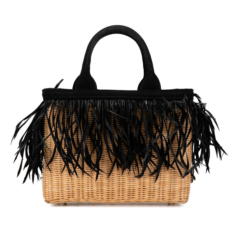 Prada Canapa Trimmed Feather Midollino Satchel (SHG-oJNQ0u)