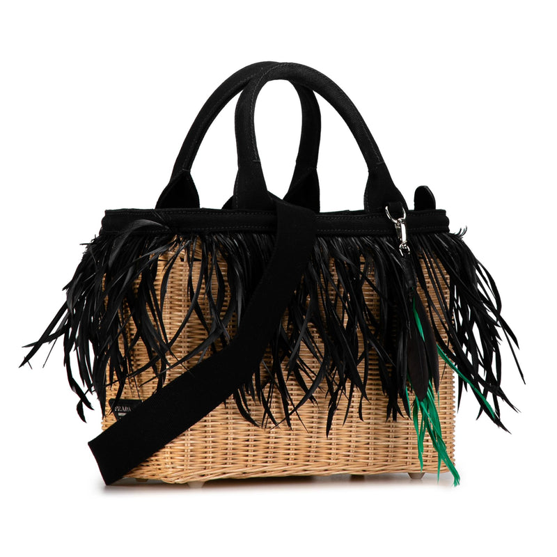 Prada Canapa Trimmed Feather Midollino Satchel (SHG-oJNQ0u)