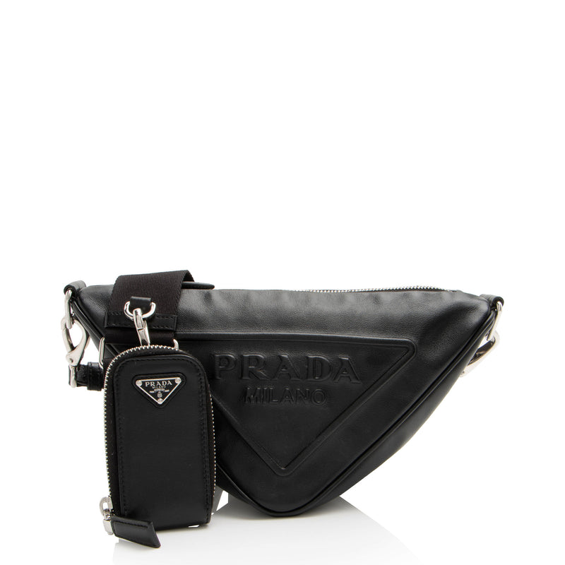 Prada Leather Triangle Logo Crossbody (SHF-WNdJcF)