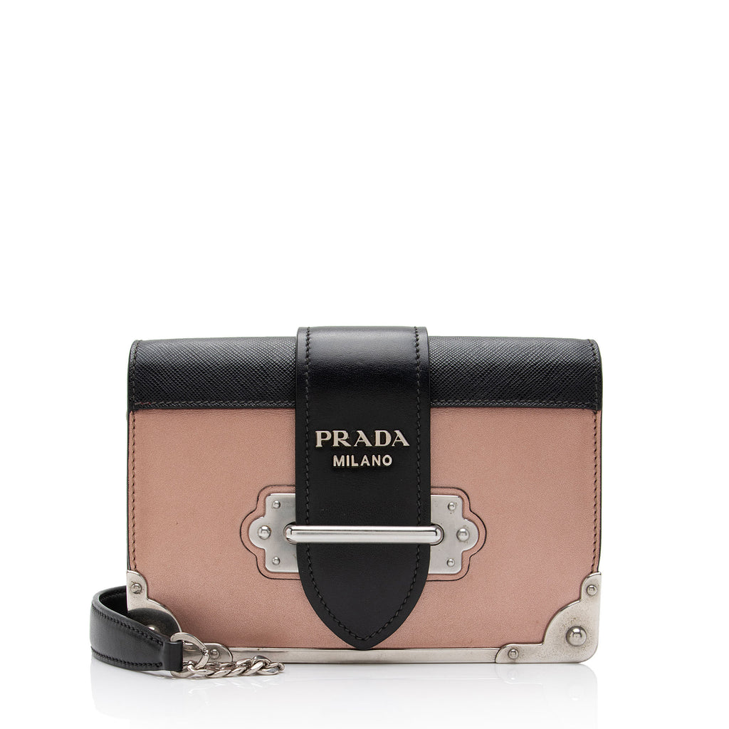 $700 Prada Saffiano Lux Black Leather Wallet on Strap Shoulder Bag