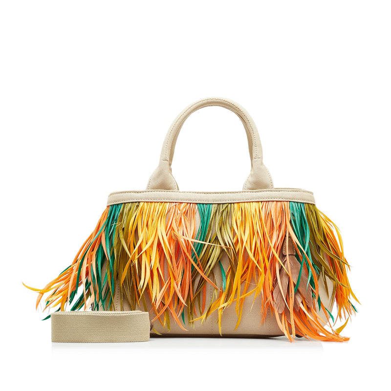 Prada Mini Canapa Convertible Canvas and Feather Tote (SHG-bZQuJY