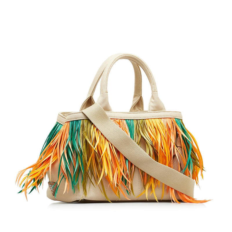 Prada Mini Canapa Convertible Canvas and Feather Tote (SHG-bZQuJY