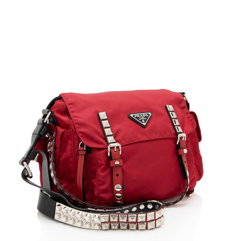 Prada Tessuto Studded New Vela Messenger (SHF-CXMOPg)