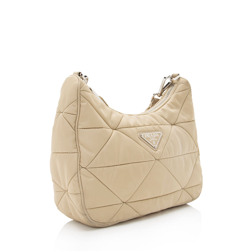 Prada Quilted Padded Re Nylon Hobo SHF aLaT0R LuxeDH