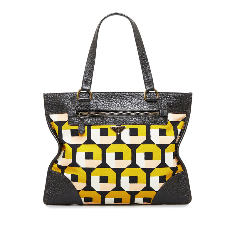 PRADA, Logo Printed Canvas Tote Bag in Black