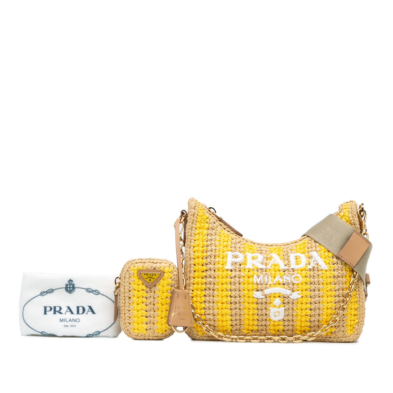 Prada Raffia Effect Crochet Striped Re-Edition 2005 Satchel (SHG-zcvoZT)