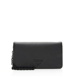 Prada Gray Saffiano WOC Wallet Chain Crossbody Shoulder Clutch Bag Purse  Handbag