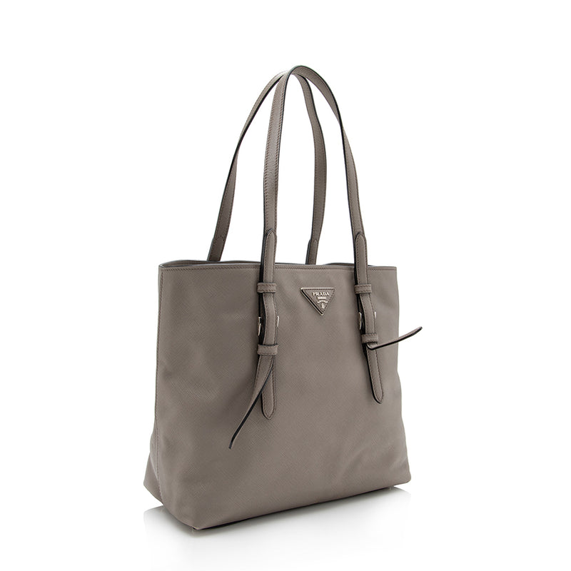 Medium Saffiano Leather Double Prada Bag, Women, Cameo/black