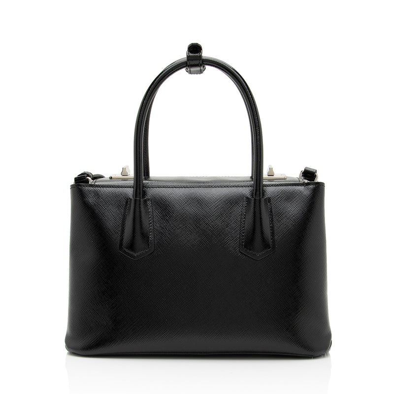 Prada Grey Saffiano Cuir Leather Twin Tote Bag