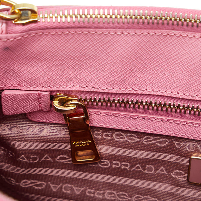 Prada Saffiano Double Zip Crossbody Bag In Pink